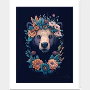 Bear flowers vintage Posters and Art